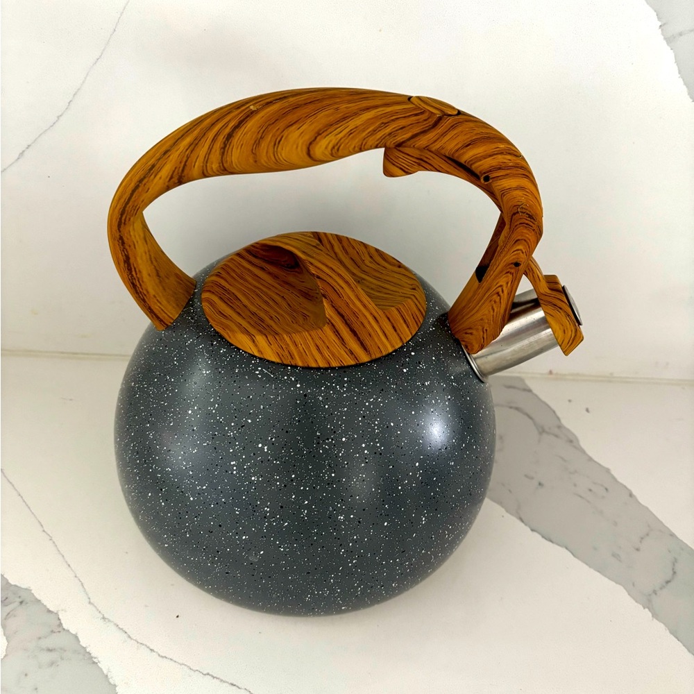 Whistling Tea Kettle with Wood Grain Accent